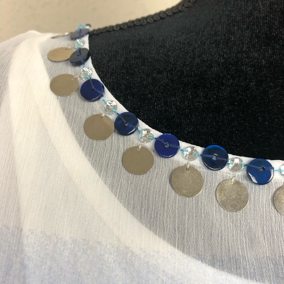 RUBY RD. BLUE OMBRÉ BOHO SHEER & BEADED NECKLINE - Picture 4 of 7